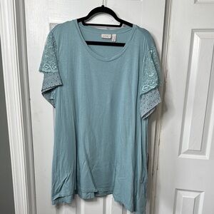 LOGO by Lori Goldstein Green and Blue Flutter Sleeve Tunic